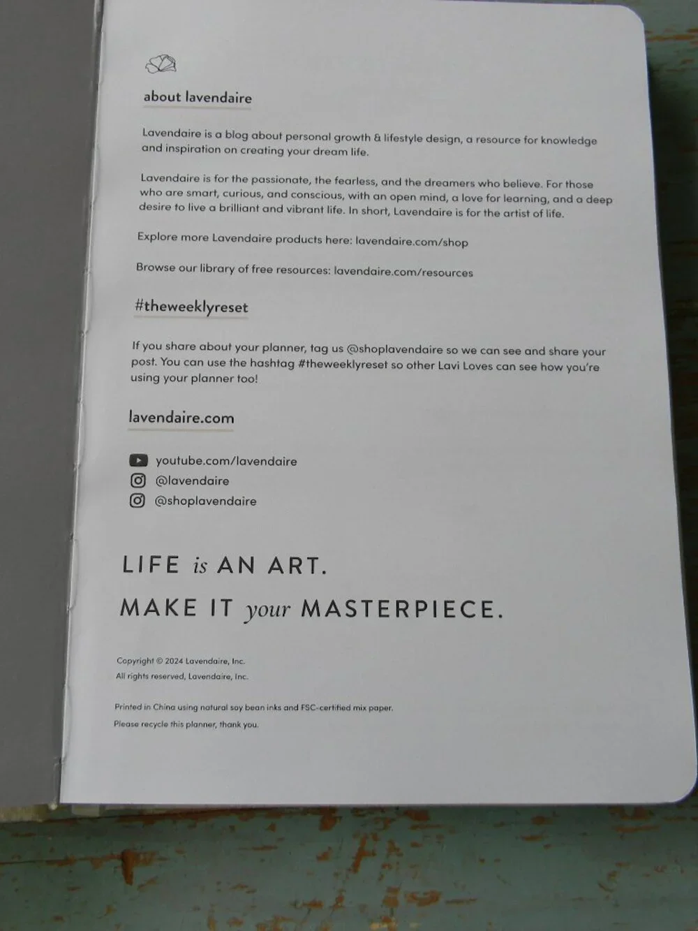 NEW LAVENDAIRE THE WEEKLY RESET PLANNER UNDATED JOURNAL